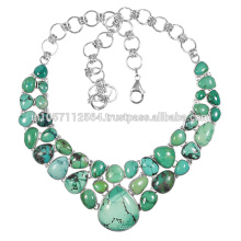 925 Sterling Silver & Tibetan Turquoise Gemstone Vintage Handmade Design Necklace